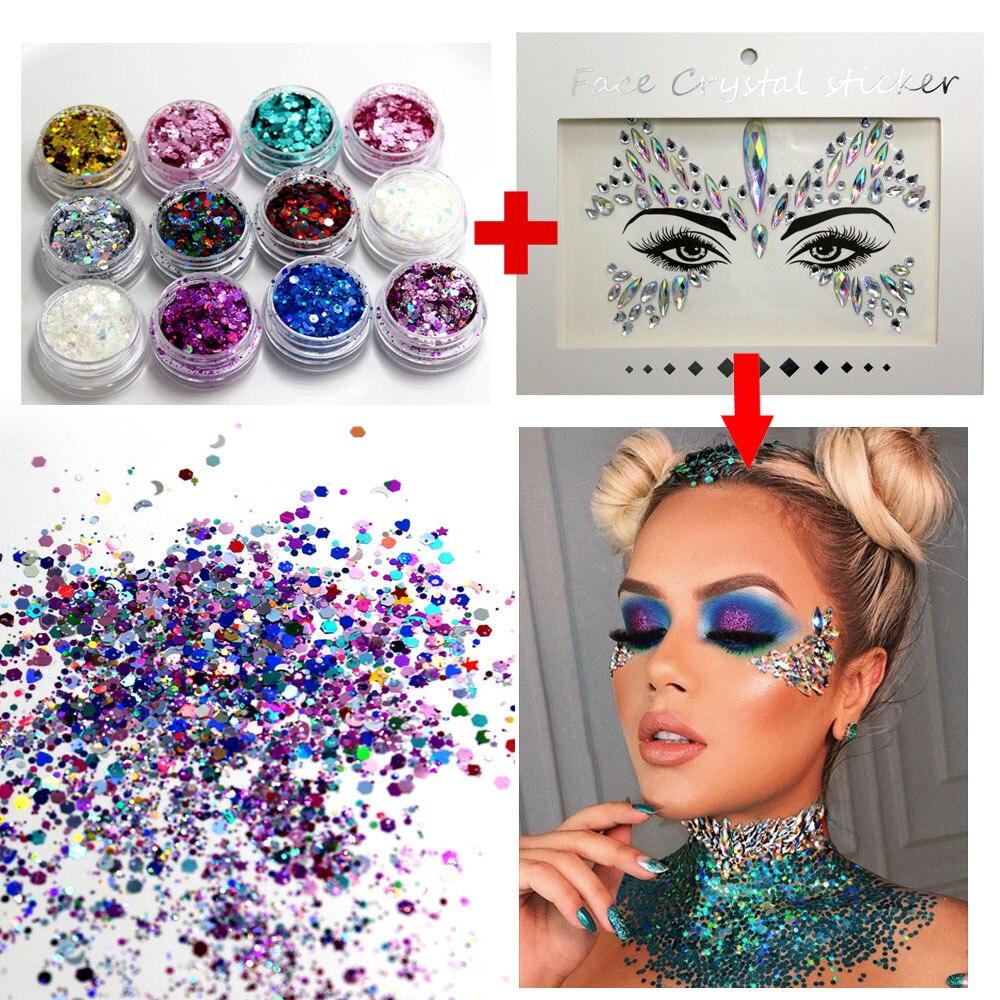 1 Box Sparkly Face Jewelry Laser Sequins Decorations Eye Shadow Nail Art Glitter Powder Body Art Stickers Makeup Festival Party