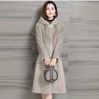 New Winter Imitation Fur Coat Women's Long Imitation Mink Velvet Coat Women's Hooded Thickened and Thin