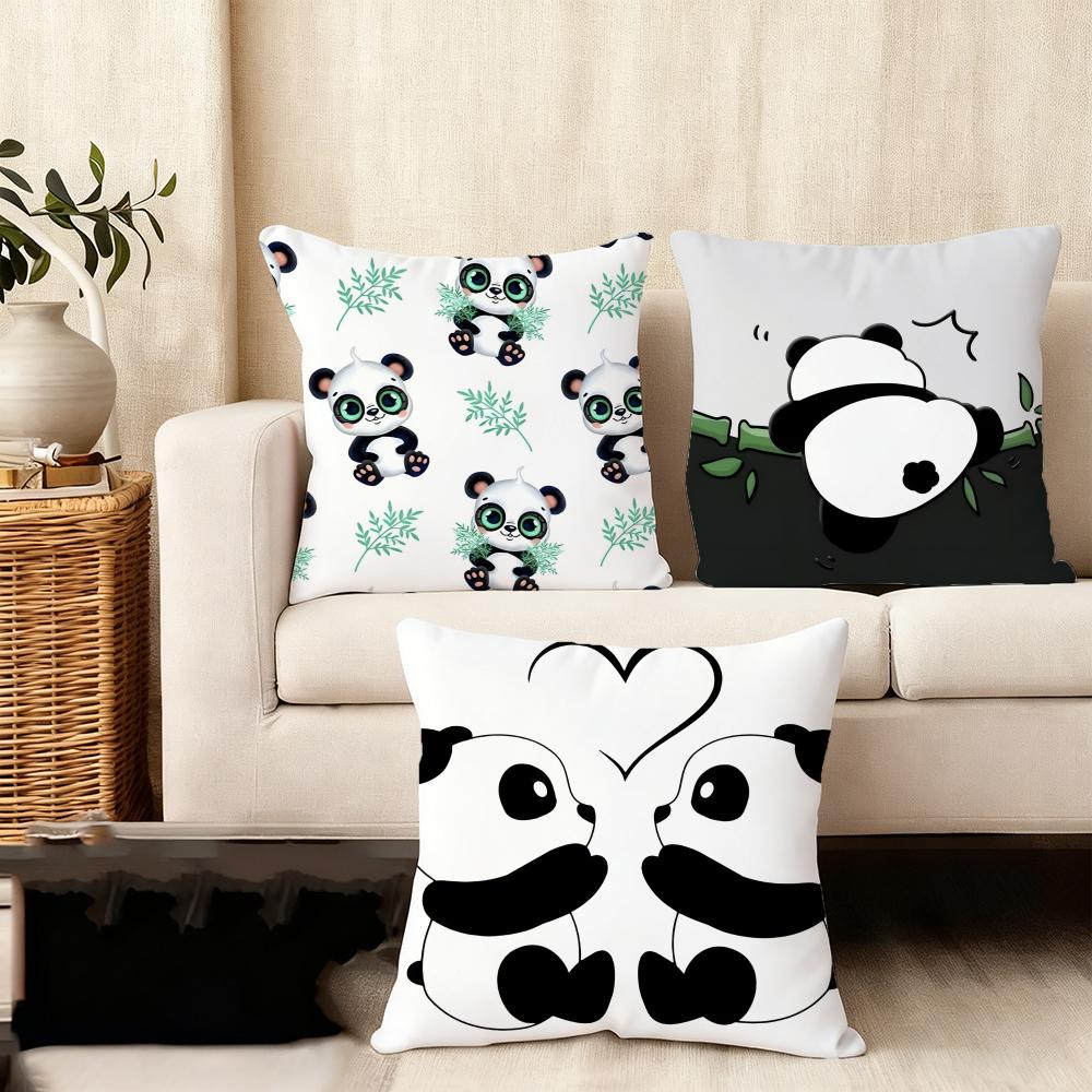 Lovely Panda Cushion Cover Anti-dustmite Pillowcase Invisible Zipper Silky Short Plush Sofa Cushion Cover