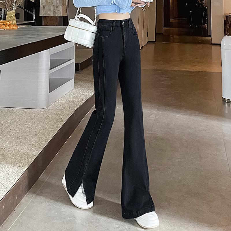 Spring 2025 High-Waisted Retro Micro-Flare Jeans for Women – Slimming, Body-Shaping, with Slits, Stylish Hot Girl Pants