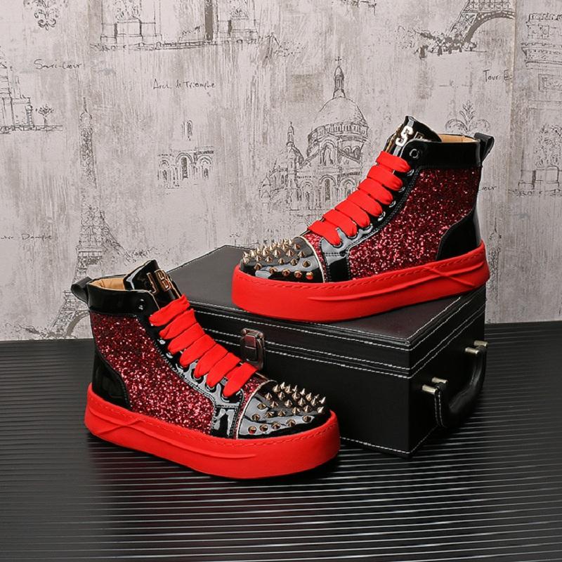 Fashion New Red Sports Thick Sole Men Casual Personality Loafers Korean Version Riveted Casual Shoes