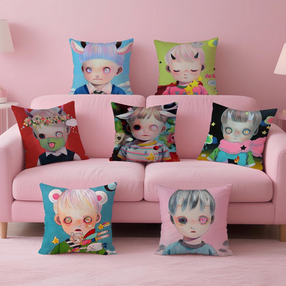 Whimsical Japanese Abstract Art Cute Emo HHikari Shimoda Cushion Cover Pillow Case Soft Skin Friendly Fabric Concealed Zipper