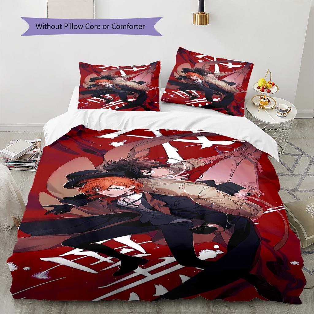 Samu Dazai Chuuya Nakahara Pattern Bedding,Quilt Set Quilt Cover Pillowcase Home Birthday Gift (1 * Duvet Cover + 2 * Pillowcase, Without Core)