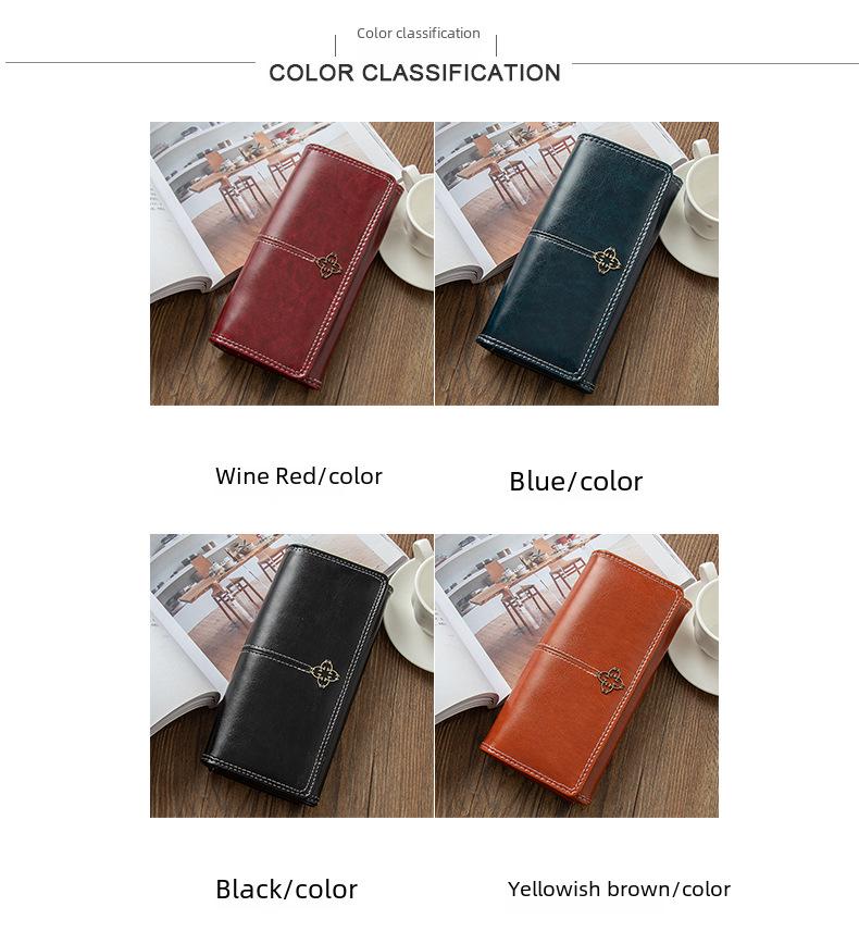 Women's Retro Long Zipper Wallet with Large Capacity and Multiple Card Slots - European & American Style Two-Fold Handbag