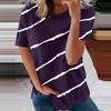 Women's Casual Fashion Short Sleeve Striped Printed Round Neck Pullover T-shirts