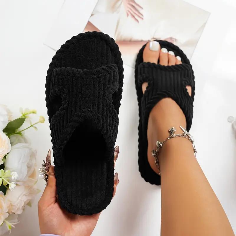 Elegant Women's Striped Slippers - Soft, Comfortable Fabric with Rubber Sole for All Seasons