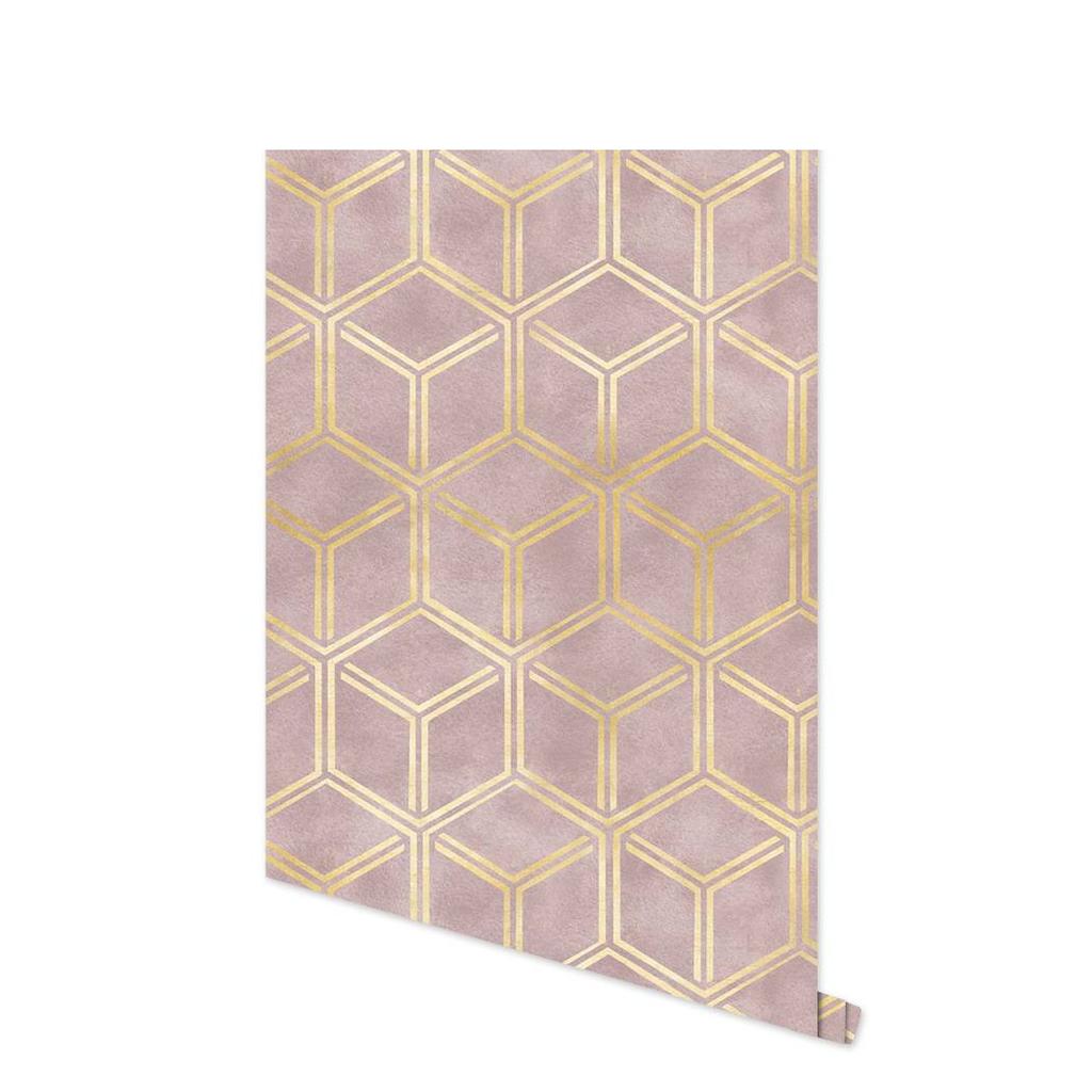 Pink Peel and Stick Wallpaper Hexagon Geometric Self Adhesive Wallpaper Striped Removable Contact Paper for Cabinets Drawers