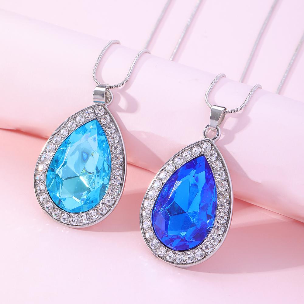 6 Colors Pretty Water Drop Crystal Pendant Necklace Blue Green Purple Pink Rhinestone Heart Choker For Women Girls Party Gift