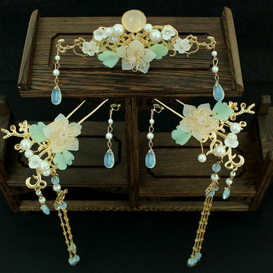 

Набор шелковых заколок-кистей ручной работы в стиле ханьфу для детей