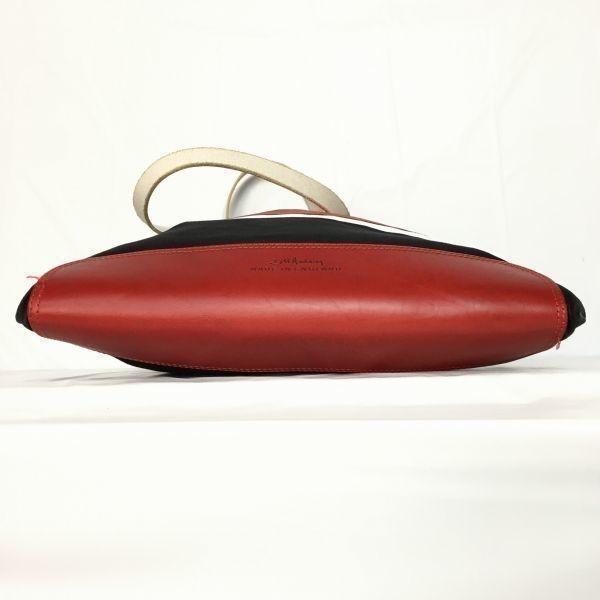 Bill Amberg England Made Tote Bag Black × Red × White Stripe Canvas(USED)