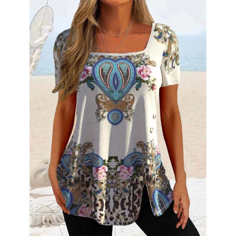BITCED Women's Fashion Casual Square Collar Short Sleeve Blouses & Shirts