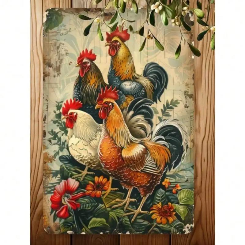 Metal Rooster Wall Art Vintage Kitchen Decor Farmhouse Sign Rustic Country Home