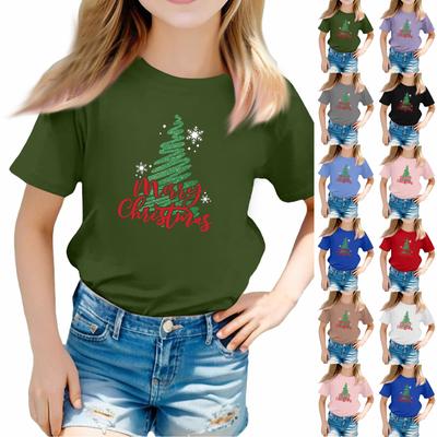 Camisetas de Natal para Menino e Menina Infantil Top Infantil Camiseta de Manga Curta Estampada para Meninos e Meninas