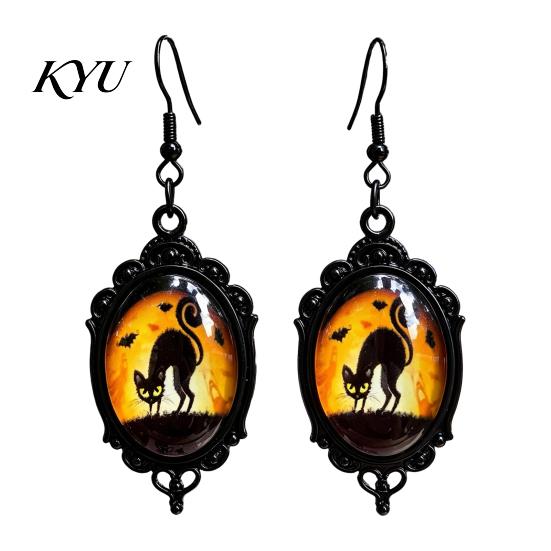 Retro Alloy Dangle Earrings 1 Pair Halloween Gothic Black Cat for Women, Vintage Exquisite Craftsmanship Party Favors Dark Punk Style Drop Earrings,