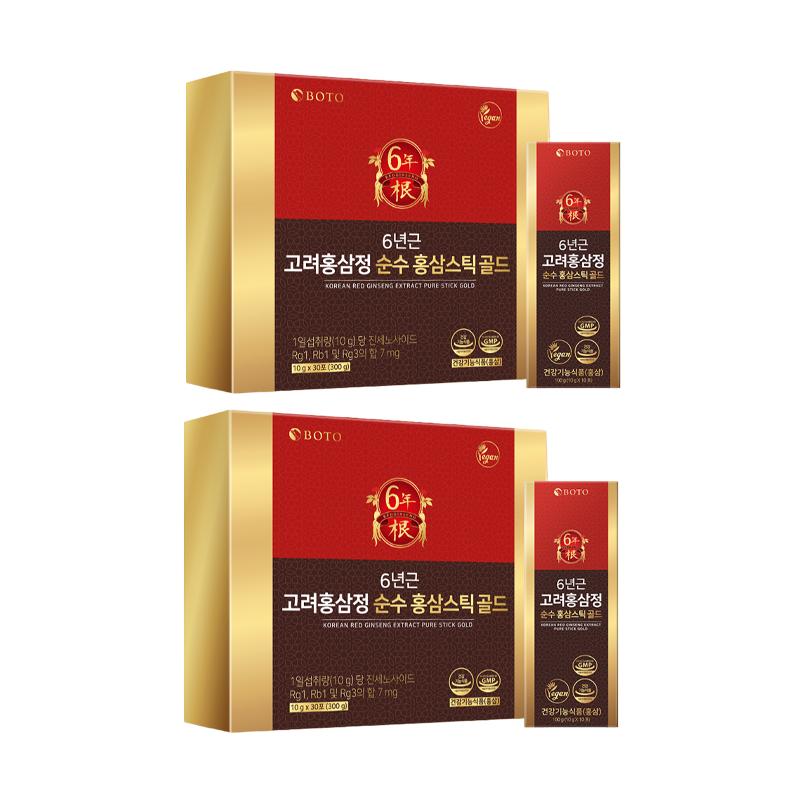 BOTO 6-Year Korean Red Ginseng Extract Pure Stick Gold 10g  30 Sticks, 100 Sticks (3 Options)