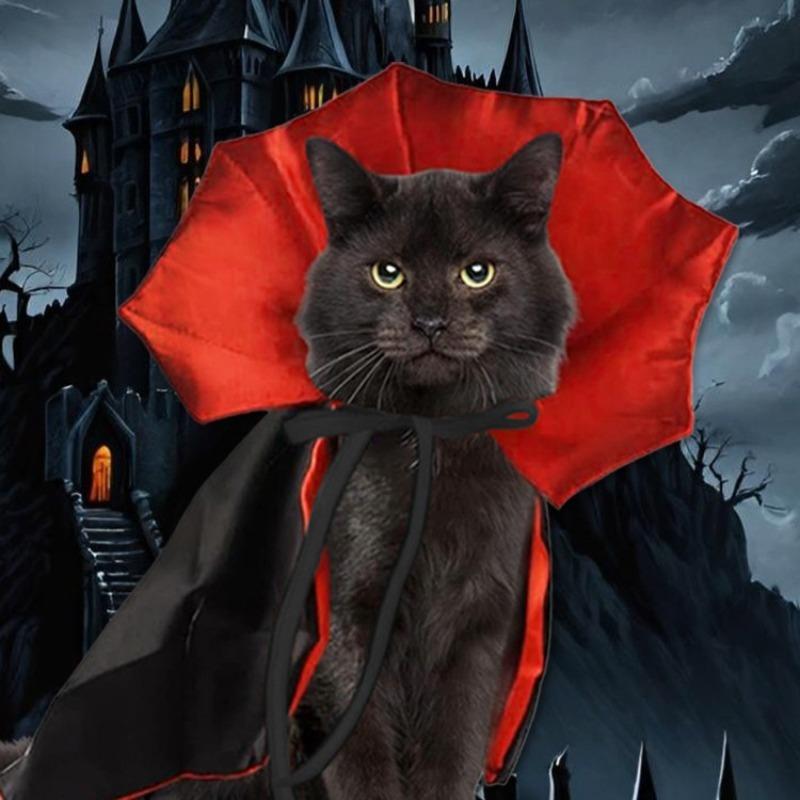 Halloween Pet Cape Costume with Bat Wings Adjustable Vampire Cloak for Puppy Kitten Dog Cat Cosplay Party Holiday Decorations