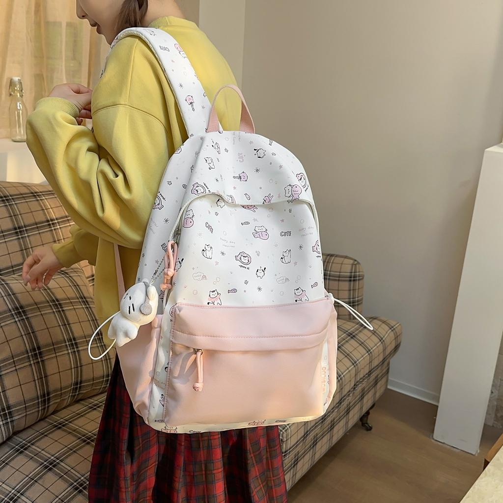 Schoolbag Japanese isn't cute cat printed student backpack niche high value color matching large capacity schoolbag small backpack