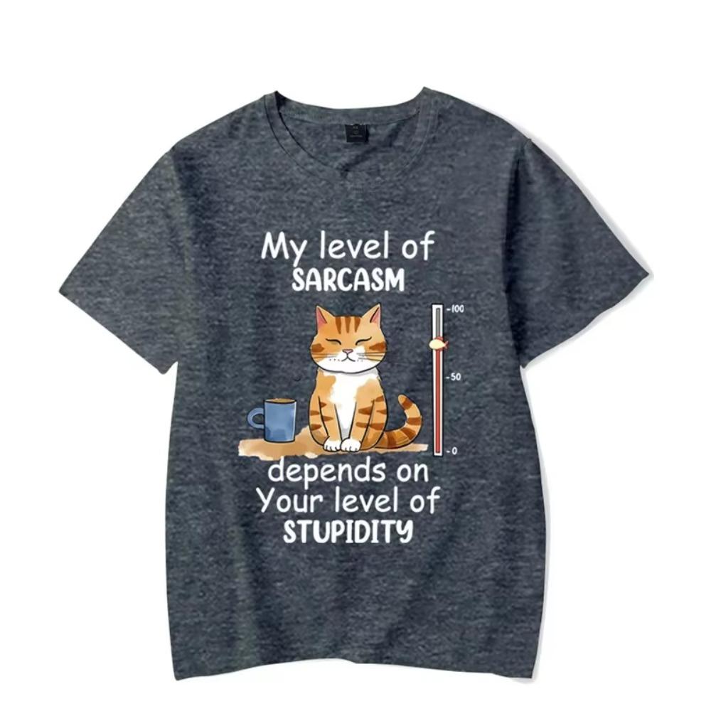 My Level of Sarcasm Depends On Your Level of Stupidity Graphic Tshirt Funny Cat Tshirt Fashion Harajuku T-shirt Men Brand Tshirt