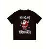 T-Shirt di Natale Nera Babbo Natale Che Tiene le Armi Ho Ho Ho Stampa Madafkas Abbigliamento Casual per Feste e Vacanze
