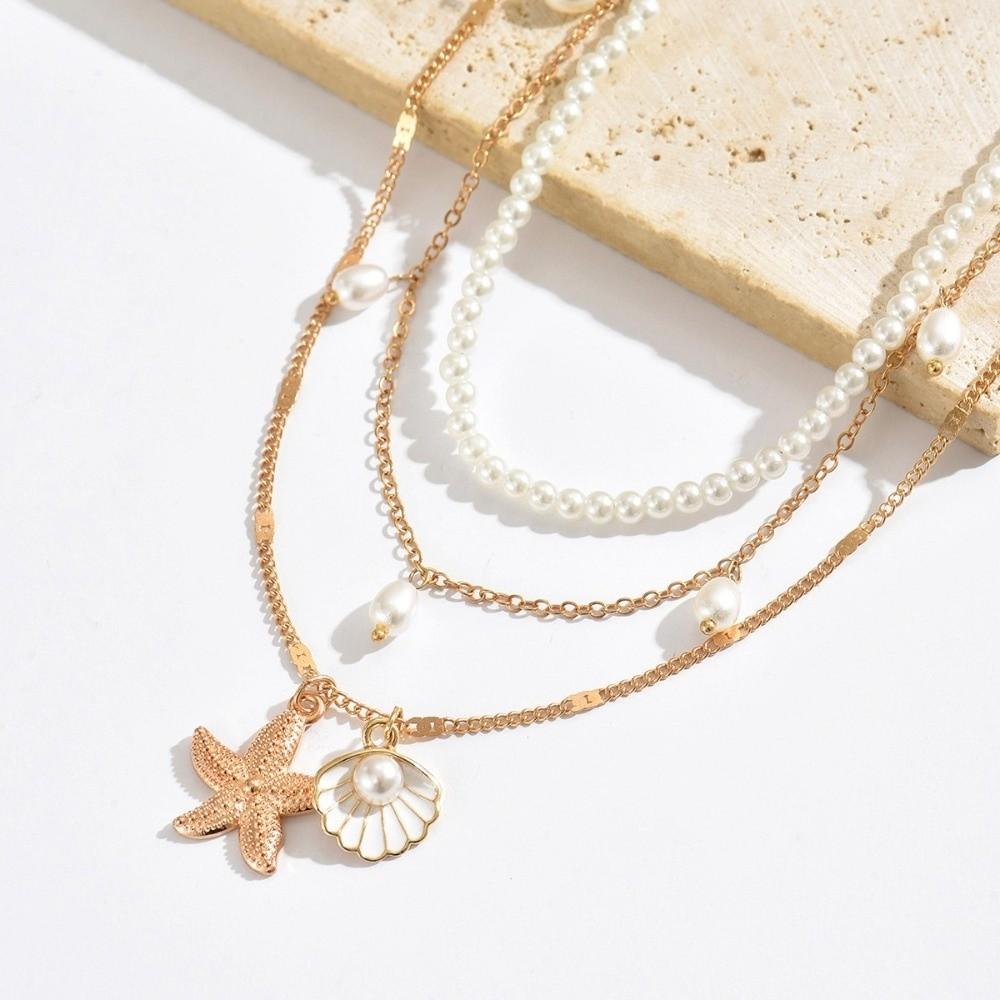 Elegant Tassel Starfish Shells Necklace Metal Clavicle Chain Exquisite Charm Choker
