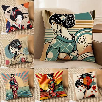 Classic Retro Japanese Lady Beautiful Pillow Case Printing Pillowcase Living Room Sofa Cushion Cover Bedroom Room Decor