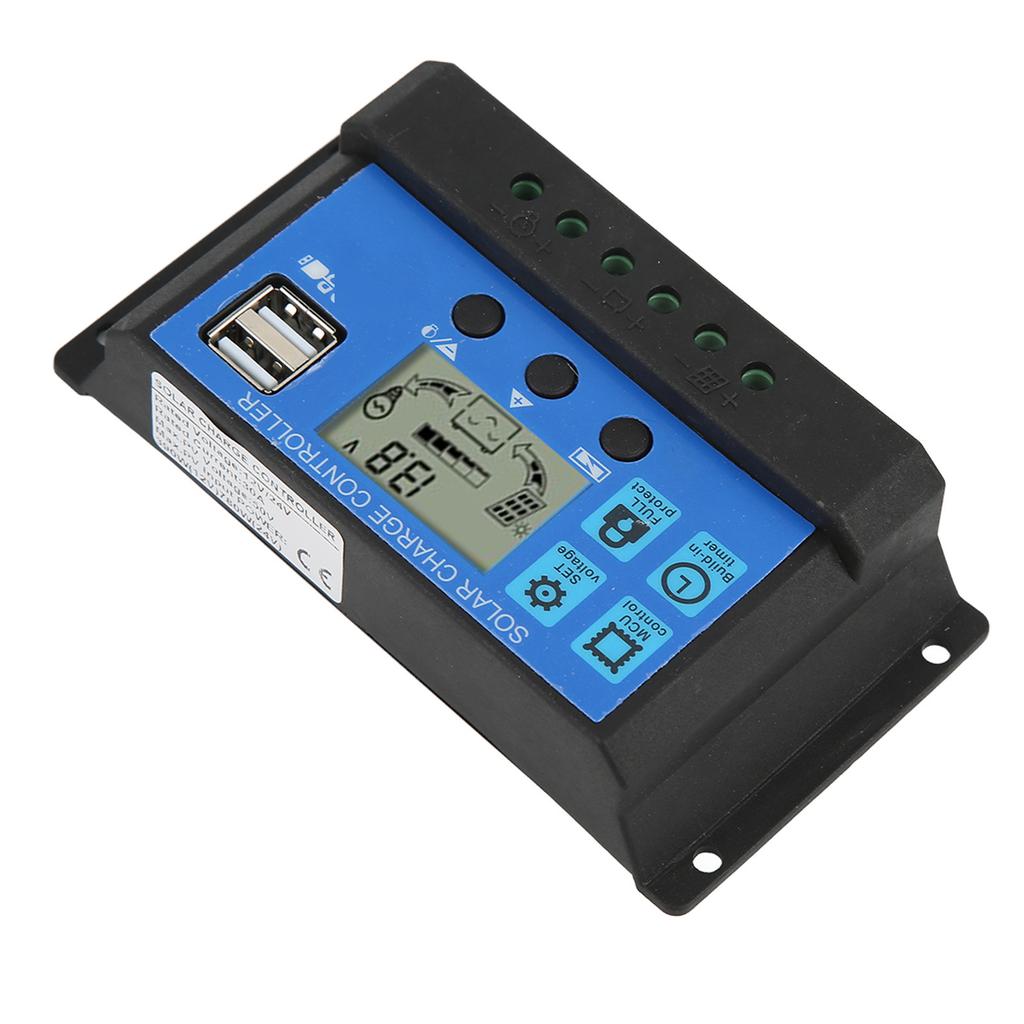 Solar Charge Controller 30A Solar Panel Regulator Dual USB Output for 12V/24V Solar Panels