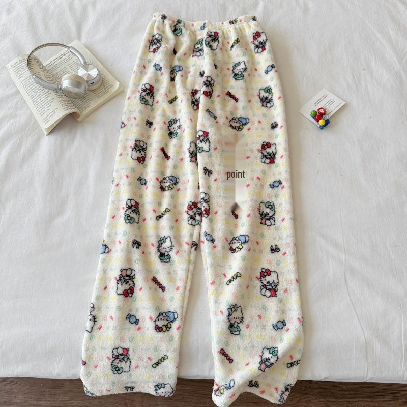 Hello Kitty Damen Fleecegefütterte Pyjamahose - Warmer Korallfarbener Flanell für Herbst und Winter