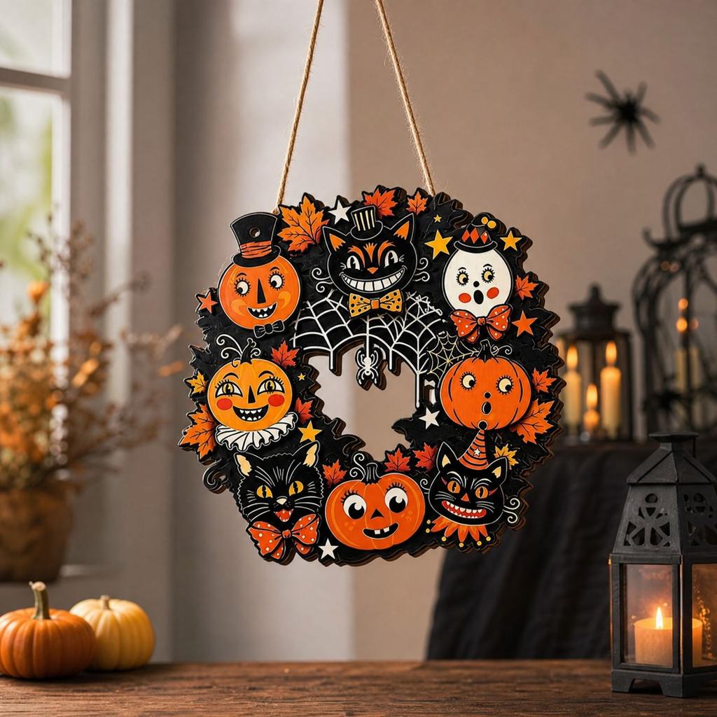 Wooden Halloween Hollow Hanging Ornament, Openwork Cutout Decorative Pendant for Home, Party and Seasonal Decor
