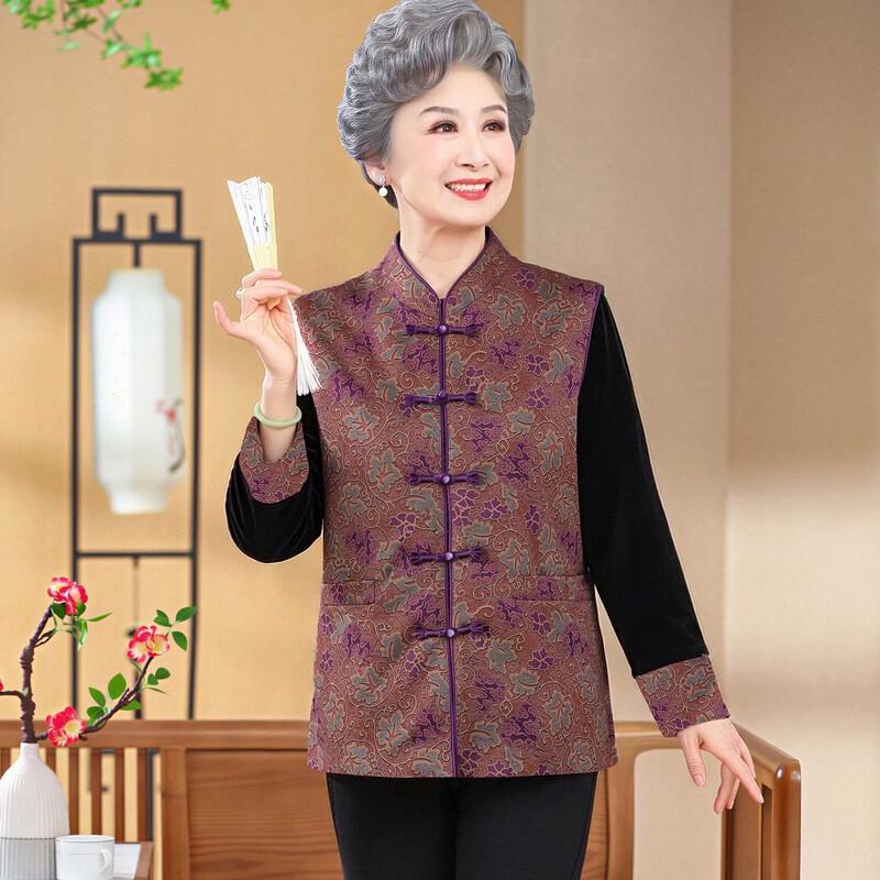 Yuzhaolin Traditional Chinese Jacquard Tang Suit Vest for Elderly Women