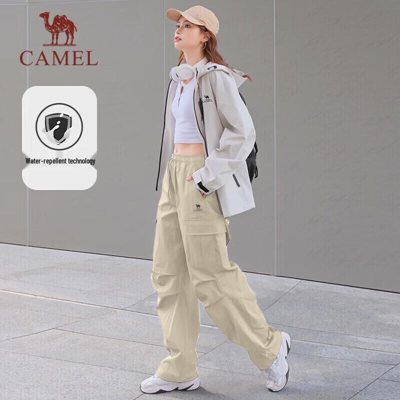 CAMEL Women's Water-Repellent Straight-Leg Cargo Parachute Pants