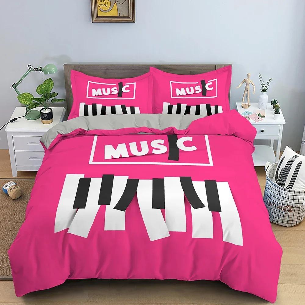 Pillowcase Bedclothes with Music Pattern Bedding Set Piano Key Duvet Cover Set Luxury King Full Quilt Cover for Bedroom Tool