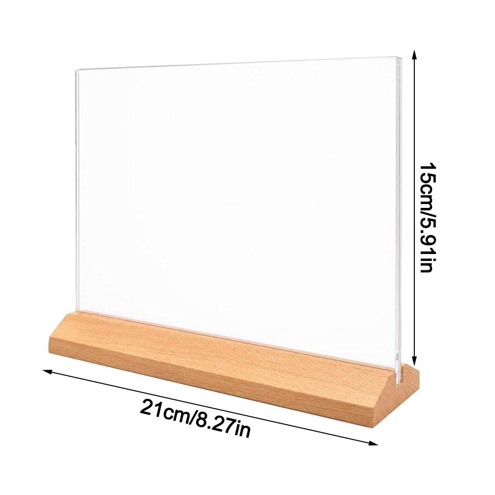 Doppelseitiger Acryl-Schildhalter Holzsockel Tischaufsteller Restaurant-Menühalter