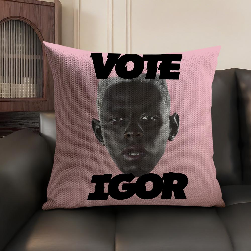 T-Tyler The C-Creator Rapper Cushion Cover Natural Linen Organic Fabric Double-Sided Printing Sofa Home Decor Gift Pillow Case