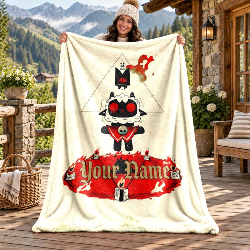 Cult of the Lamb Custom Name Flannel Blanket Personalized Soft Warm Plush Throw Blanket Customized Gift for Family Friends