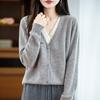 Women's Plus Size V-Neck Knit Wool Cardigan - Long Sleeve Sweater for Autumn and Winter