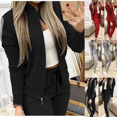 2023 Women's Two Piece Set Sportswear Jogging Suit Fashion Long Sleeved Jacket+trousers Suit Casual Women's Solid Color Suit Plus Size S-3XL