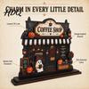 Halloween Party Coffee Station Decor Wooden Bar Sign Fall Harvest Tabletop Plaque with Pumpkin Shop Sign Ghost Cat Retro Ornament for Kitchen