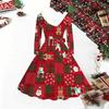 Women Christmas Pattern Midi Dress, Long Sleeve V‑Neck Furry Trim A‑Line Party Dress, Christmas Limited Edition