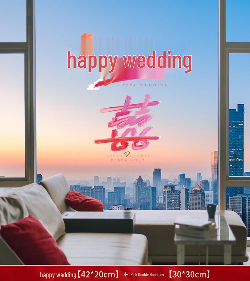 Xi Character Flocked Wedding Window Clings for Living Room Decoration