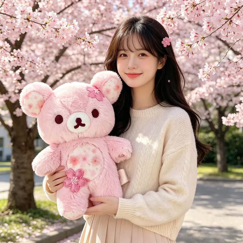 30/40/50cm Cherry Blossom Rilakkuma Cute Cartoon Bear Plush Toy Stuffed Animals Doll Soft Comfortable Accompany Sleeping Doll