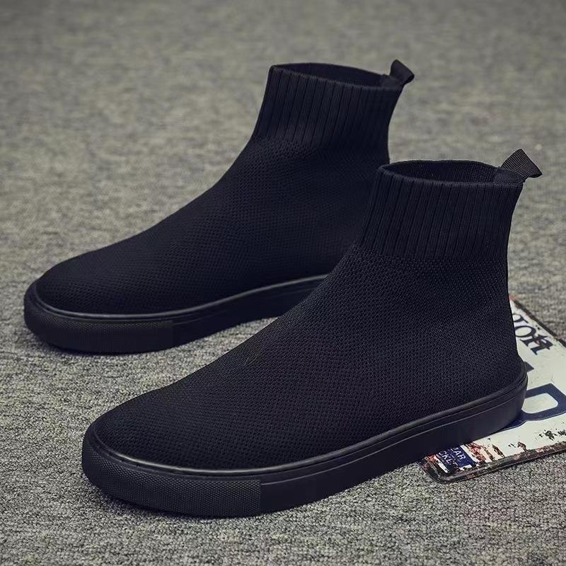 Elastic socks shoes men's mid-top high-top spring and summer fashion fly-woven socks shoes men's shoes trendy shoes men's casual Korean version board