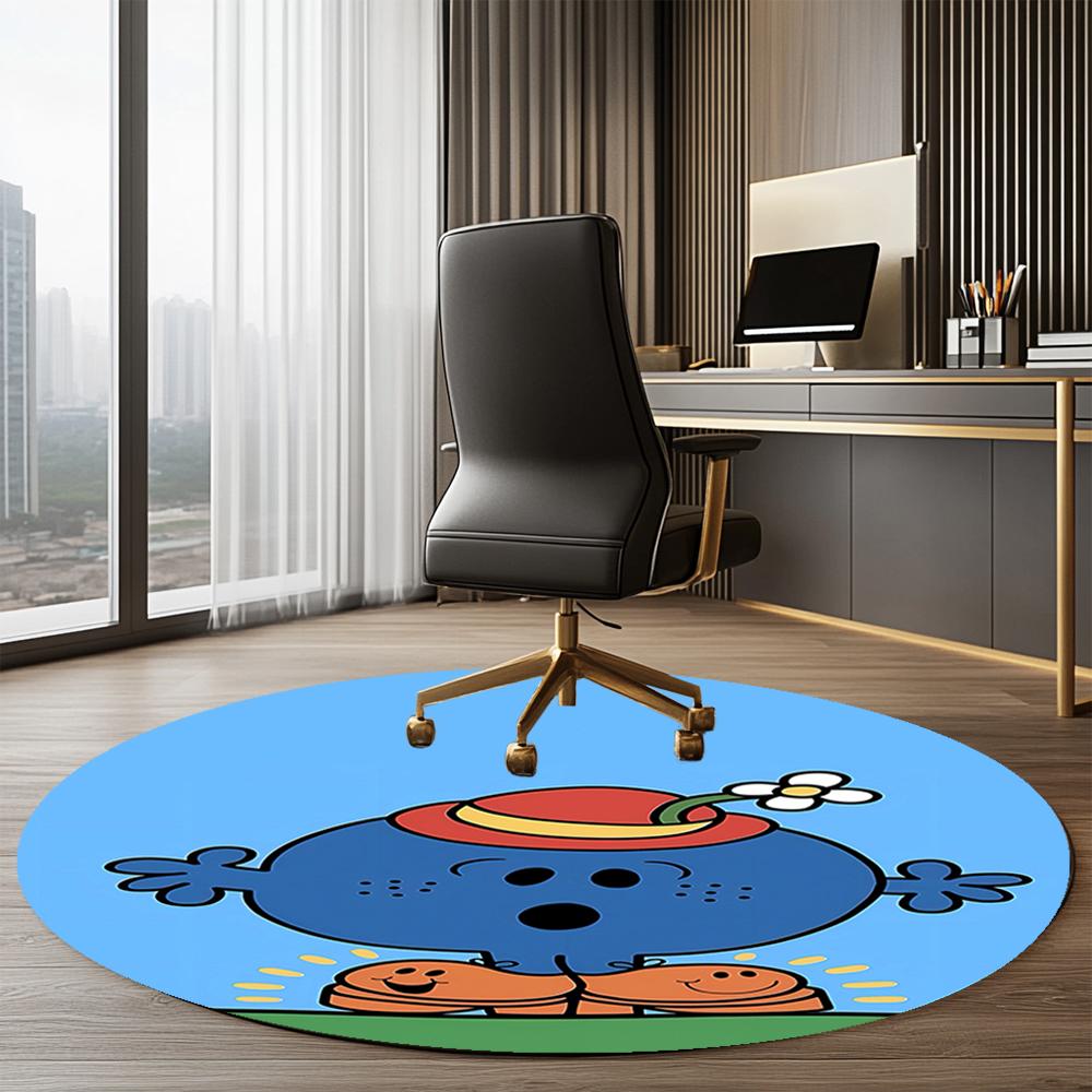 Mr. Men and Little Miss Printed Round Rug Carpet Chair Rug Area Rug Entryway Doormats,for Office Chair Living Room Bedroom Kitchen Room.