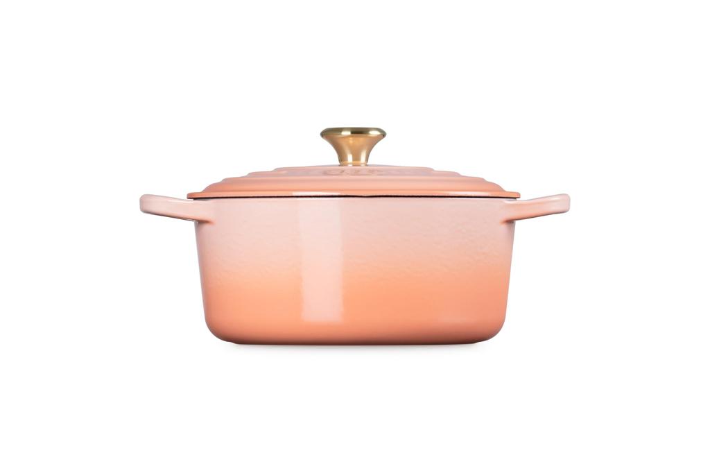 Le Creuset Guss-Emaille-Topf Signature Cocotte Ronde 22 cm, Peche, Gas-IH-Ofen, kompatibel mit japanischem [autorisiertes Produkt]