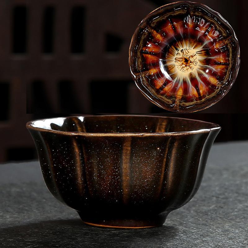 Ručně vyráběný kameninový čajový šálek v japonském stylu, změna glazury v peci, černý, malý, jeden šálek, miska na čaj Puer, starobylý meditační šálek, čajová souprava Kung Fu