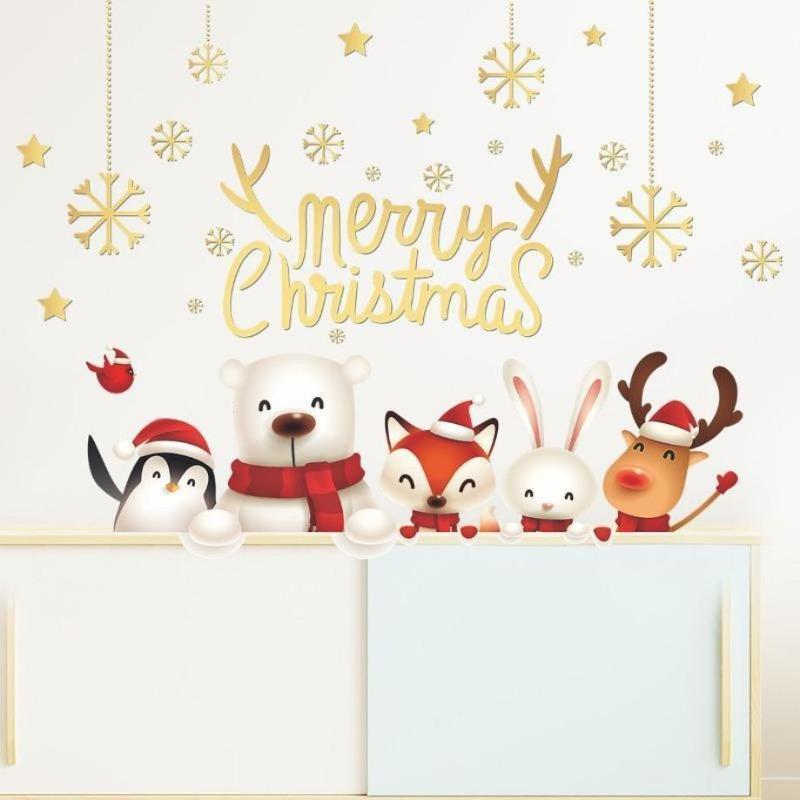 Christmas Animal Window Decoration Stickers Home Christmas Party Decoration Wall Stickers Merry Christmas Animal Wall Stickers