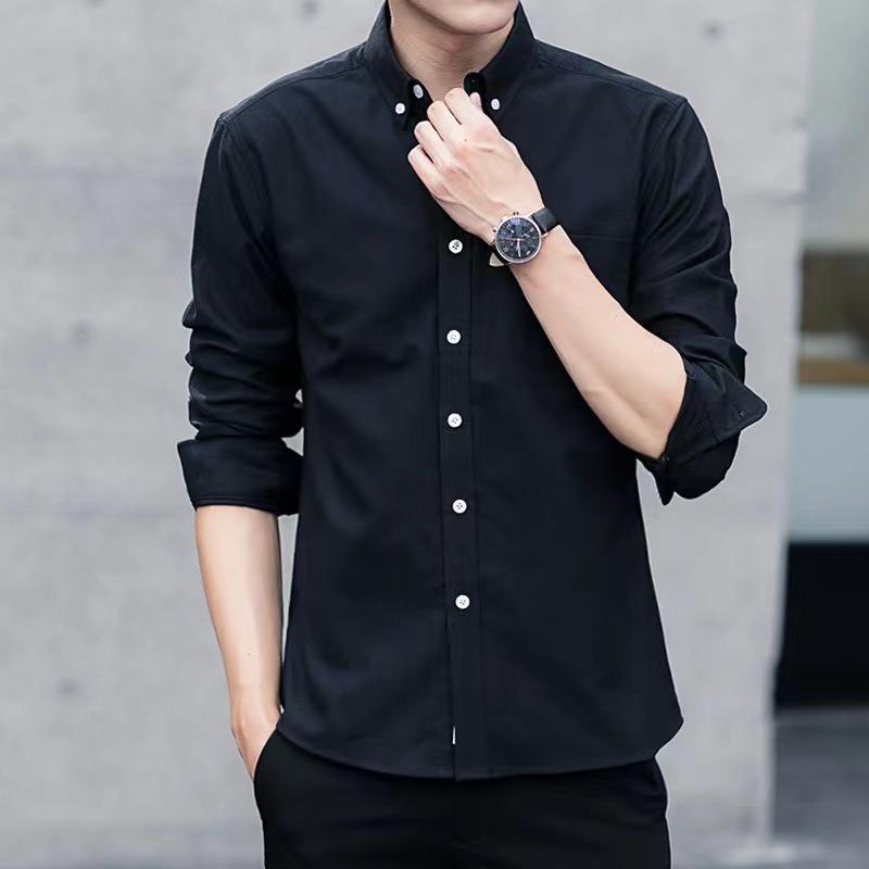 

Spring and Autumn Men s Long Sleeve Shirt Slim Fit 3XL чорний