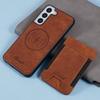 SUTENI H17 For Samsung Galaxy S22 5G Magnetic Case Card Slots Leather+TPU Kickstand Phone Cover