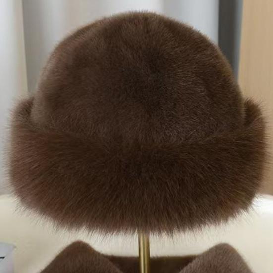 Winter Fuzzy Hat Scarf Set for Women Faux Fur Collar Wrap Scarf Thickened Plush Warm Cap for Cold Weather