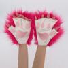 Furry Half Finger Animal Paw Gloves, Plush Cat Wolf Paw Gloves, Fursuit Cosplay Costume Gloves for Halloween Party Dress Up