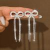 Bow Long Fringed Earrings, Fashionable Shiny Rhinestone Stud Earrings, Ear Jewelry For Women